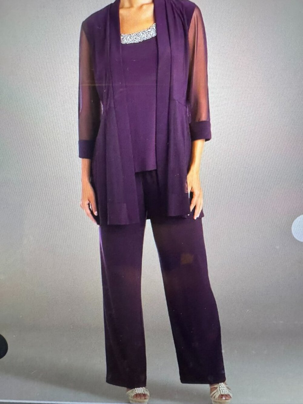 RM Richards Embellished Jersey Tank Two-Piece Pant Suit